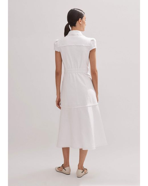 ME+EM Natural Cotton-Blend Fringed Midi Dress