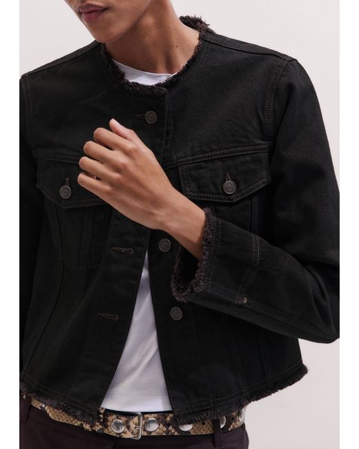 ME+EM Black Collarless Denim Jacket