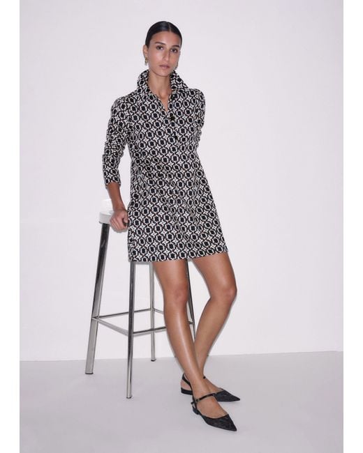 ME+EM White Graphic Jacquard Short A-Line Dress
