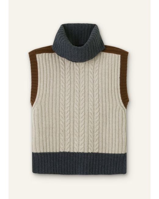 ME+EM Brown Merino Cashmere Patched Cable Knit Vest