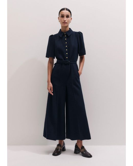 ME+EM Blue Wide Leg Cropped Jumpsuit + Belt