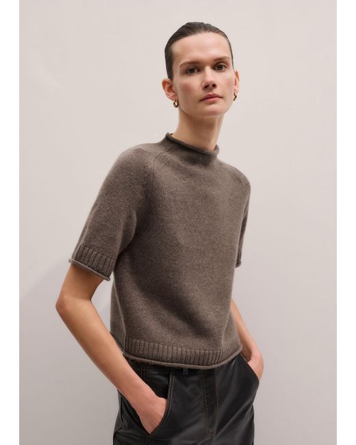 ME+EM Brown Cashmere Roll Trim Knit Tee