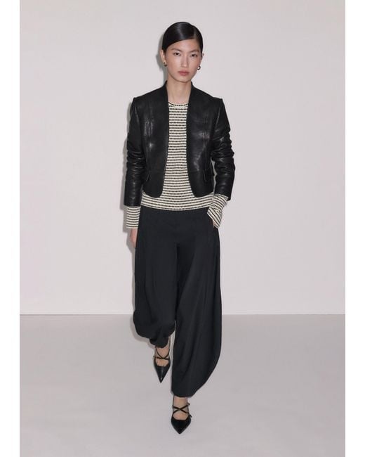 ME+EM Black Textured Stripe Puff Sleeve Top Cream