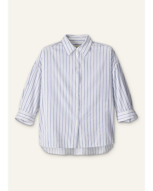 ME+EM White Boxy Three Quarter Sleeve Striped Shirt