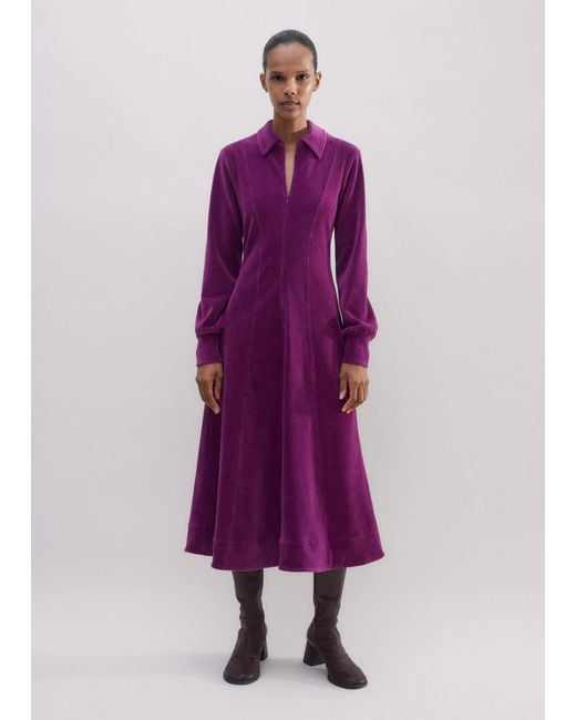 ME+EM Women's Purple Cord Velour Fit And Flare Midi Dress Deep Winter Iris