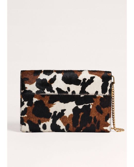 ME+EM Black Cow Print Envelope Clutch Dark Multi