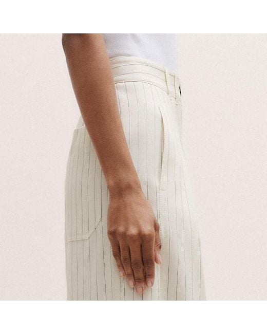 ME+EM Natural Italian Wool-Blend Pinstripe Double Pleat Wide Leg Trouser