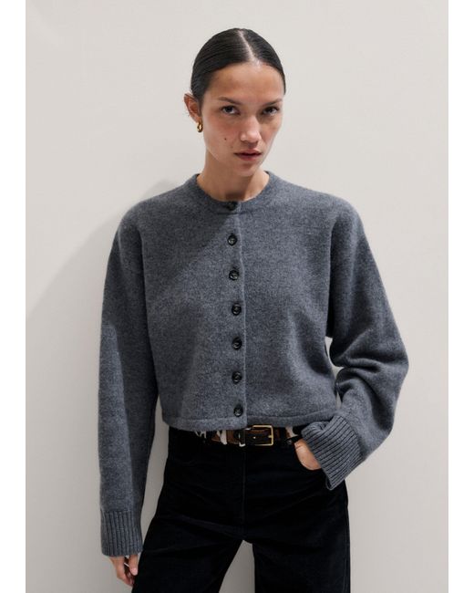 ME+EM Blue Dramatic Sleeve Knit Jacket Mid Melange