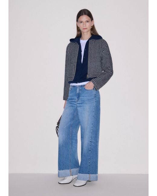 ME+EM Blue Textured Zip-Front Relaxed Top