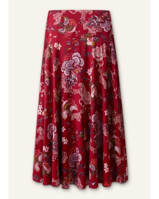 ME+EM Red Grand Paisley Print Full Length Skirt Light Cream-Multi