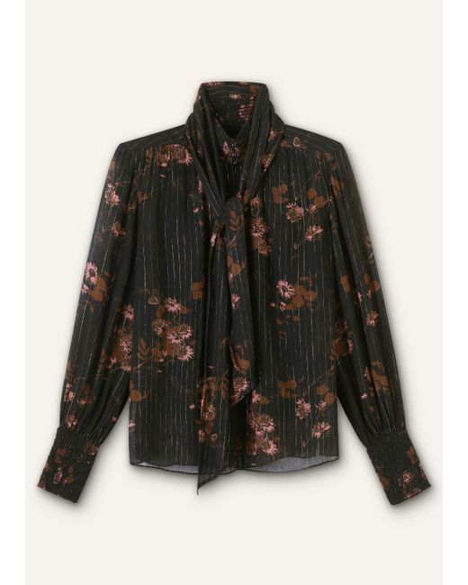 ME+EM Black Silk Blend Watercolour Print Swing Blouse With Tie + Cami/Multi
