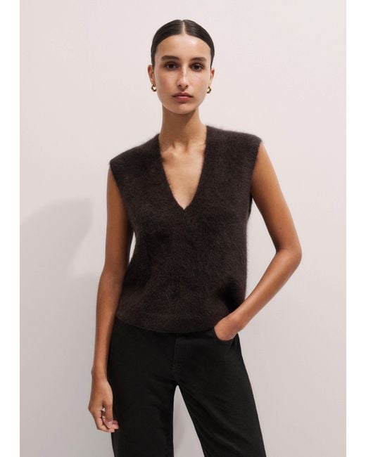 ME+EM Black Brushed Cashmere V-Neck Straight Knit Vest