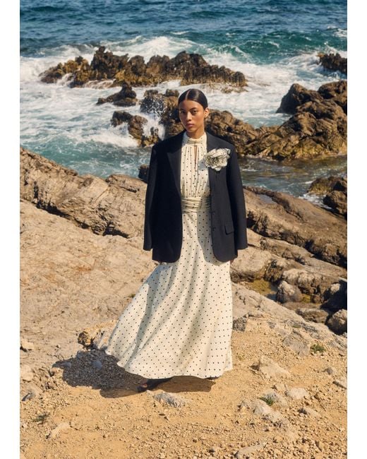 white christmas dresses Cream Black Polka Dot Puff Sleeve Floaty Maxi Dress main image 1