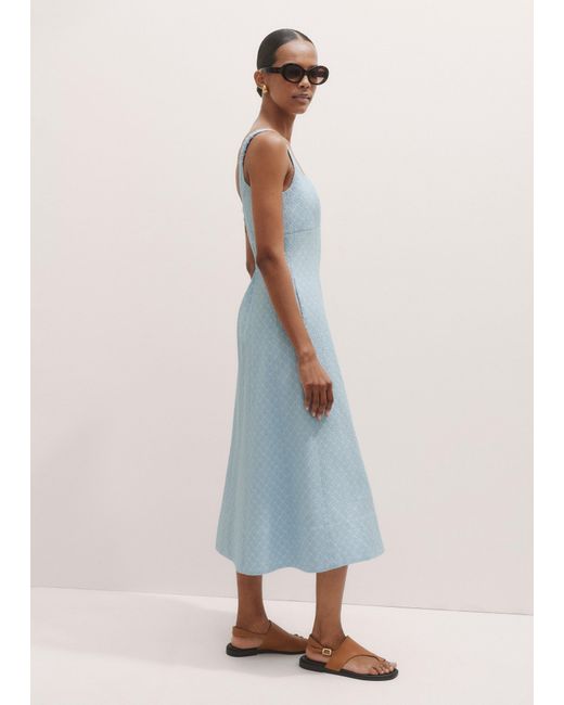 ME+EM Blue Italian Jacquard Fit And Flare Midi Dress
