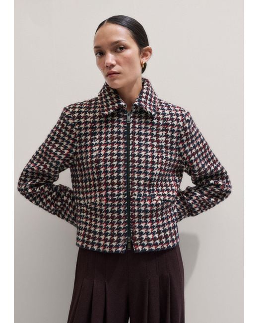 ME+EM Black Houndstooth Fitted Cropped Jacket