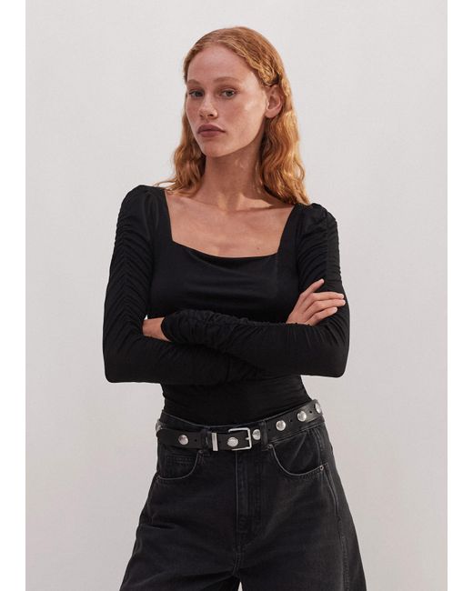 ME+EM Black Ruched Square Neck Top