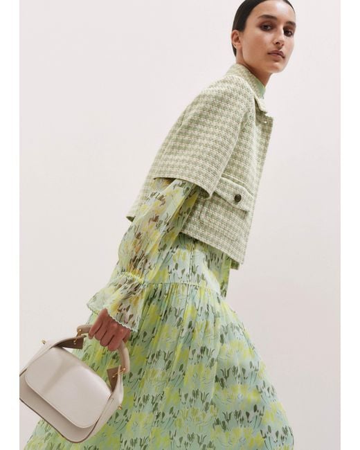 ME+EM Women's Green Silk Tulip Print Full Length Dress + Tie