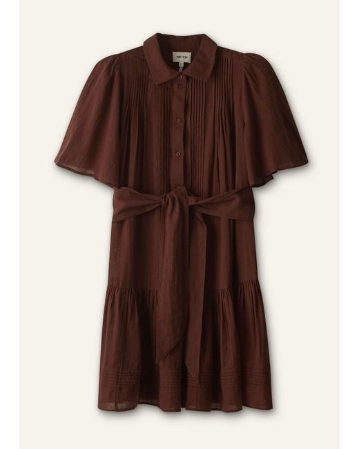 ME+EM Brown Pin Tuck Detail Mini Swing Dress + Slip