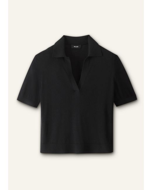 ME+EM Blue Silk Slim Knit Polo Tee