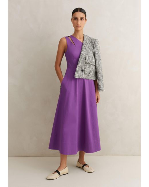 ME+EM Purple Cotton Sateen One Shoulder Midi Dress