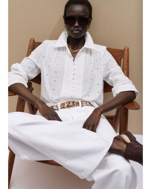 ME+EM White Embroidery Cotton Gauze Cropped Blouse