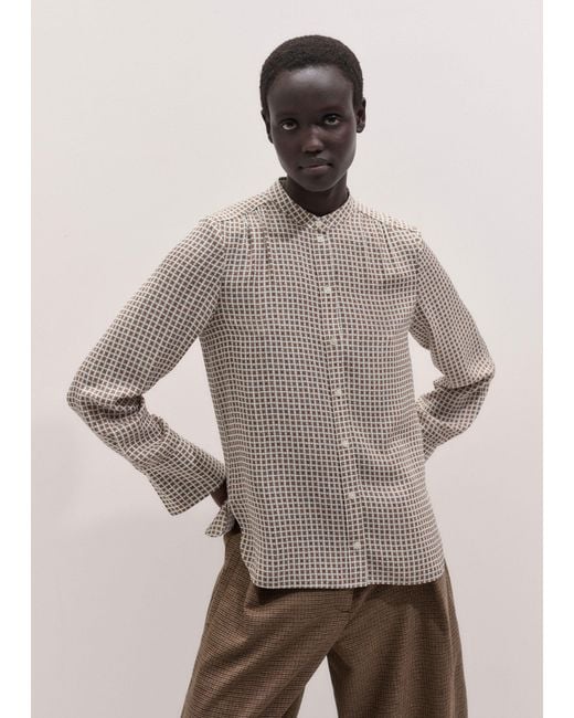 ME+EM Natural Squared Geo Print Blouse With Tie + Arm Adjuster Light Cream-Multi