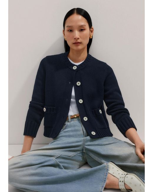 ME+EM Blue Chunky Cotton Bracelet Sleeve Crop Cardigan