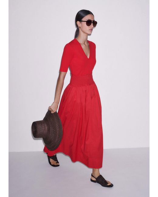 ME+EM Red V-Neck Smocked Skirt Maxi Dress
