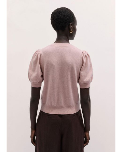 ME+EM Pink Pouf Sleeve Cashmere Button Through Tee