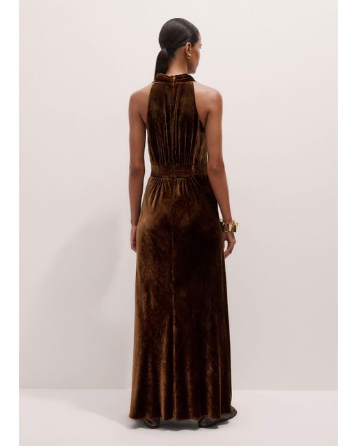 ME+EM Natural Silk Blend Velvet Draped Full Length Dress
