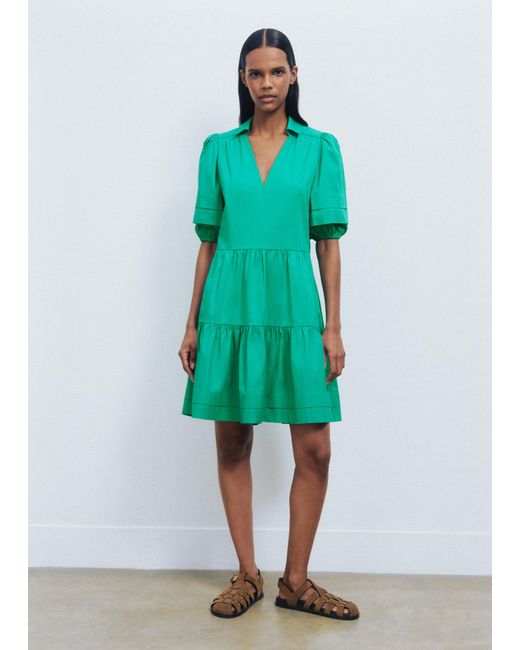 ME+EM Green Cotton Poplin Short Swing Shirt Dress