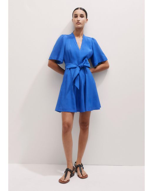 ME+EM Blue Panel Detail Fit And Flare Short Dress + Tie