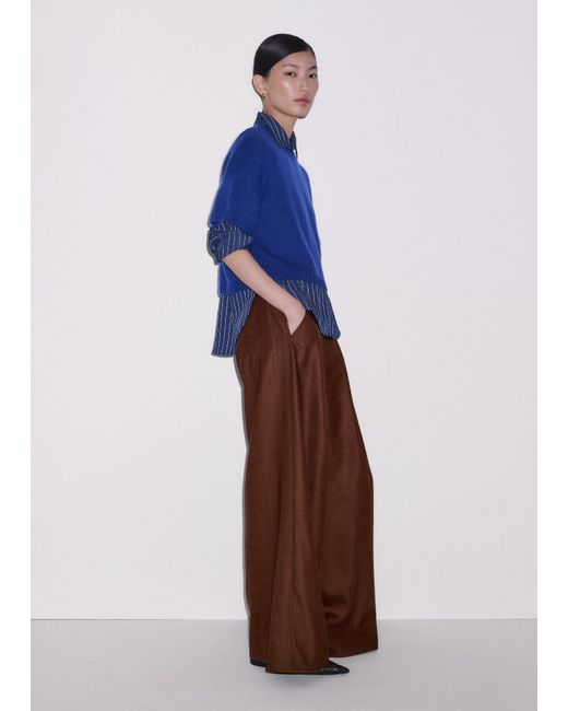 ME+EM Blue Wool Cashmere Silk Relaxed Crop Knit Tee