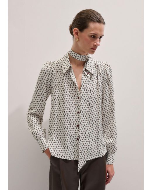 ME+EM Gray Micro Paisley Print Blouse + Tie
