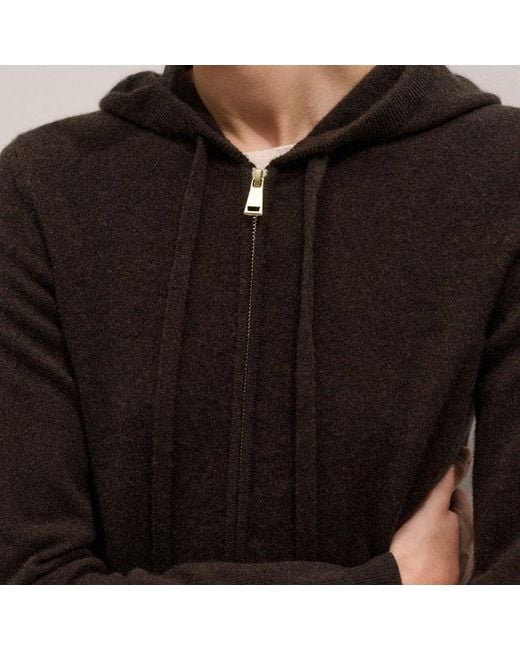 ME+EM Brown Cashmere Two Way Zip Straight Hoody Warm Chocolate Melange