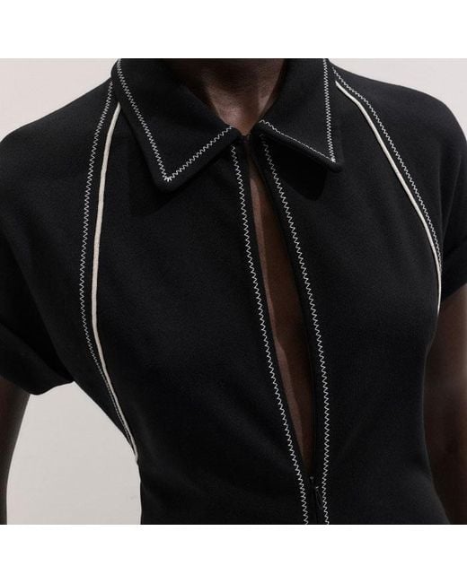 ME+EM Black Stitch Detail Fit And Flare Midi Dress