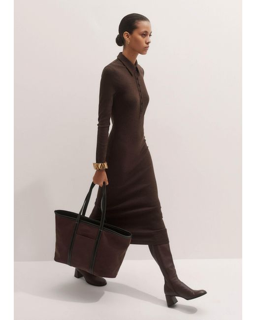ME+EM Natural Ultimate Rib Shirt Midi Dress Chocolate Mélange