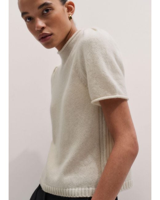 ME+EM Natural Merino Cashmere Silk Pouf Sleeve Knit Tee