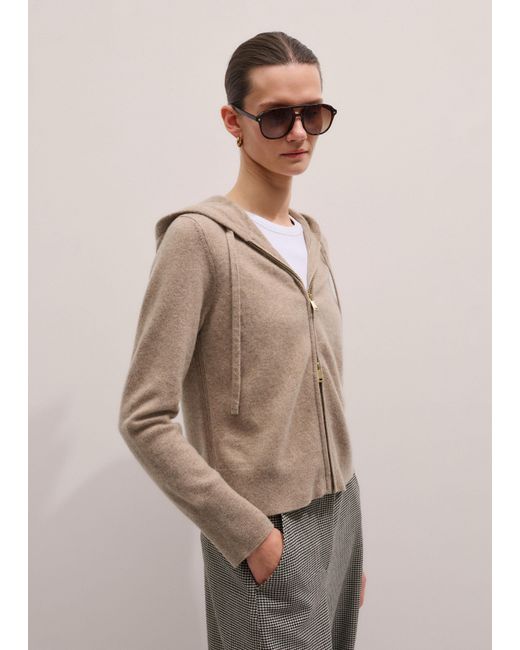 ME+EM Brown Cashmere Two Way Zip Straight Hoody Hazelnut Melange