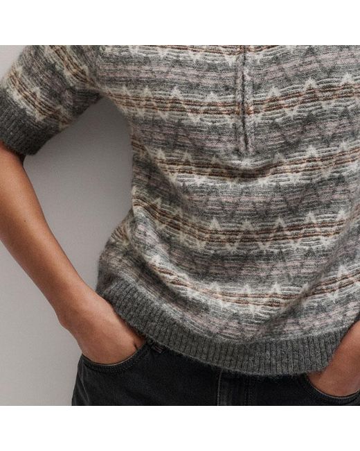 ME+EM Gray Half Zip Jacquard Knit Tee