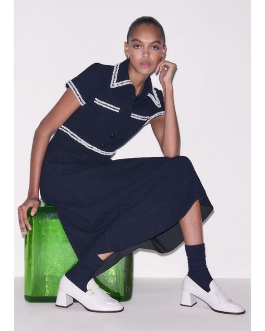 ME+EM Blue Fit And Flare Midi Dress