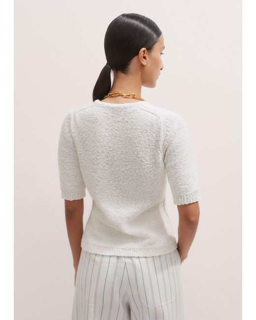 ME+EM Natural Bouclé Buttoned Tee