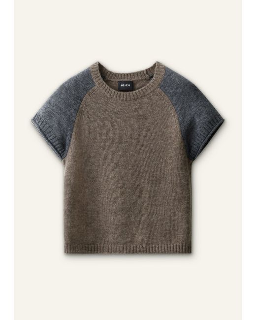 ME+EM Multicolor Merino Cashmere Silk Colour Block Baby Tee Hazelnut-Charcoal