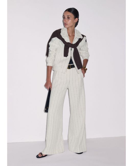 ME+EM Natural Textured Stripe Bomber Jacket