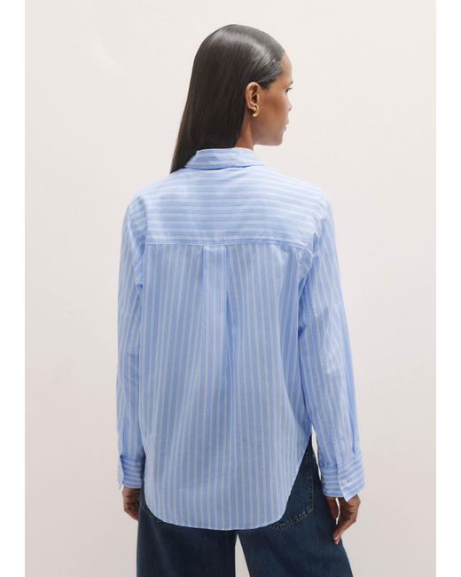 ME+EM Blue Cotton Voile Relaxed Forever Stripe Shirt