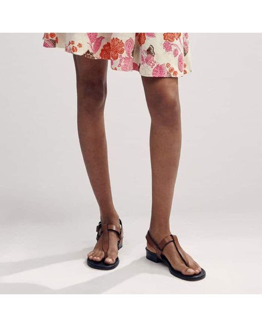 ME+EM Red Cheesecloth Bali Print Fit And Flare Dress Cream//Multi