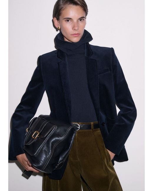 ME+EM Blue Patch Pocket Sharp Shoulder Blazer