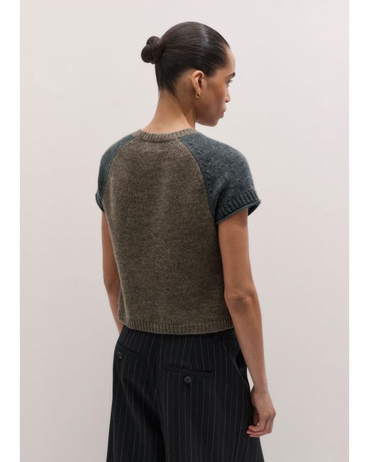 ME+EM Multicolor Merino Cashmere Silk Colour Block Baby Tee Hazelnut-Charcoal