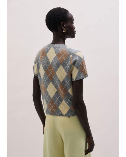 ME+EM Gray Cashmere Argyle Baby Tee
