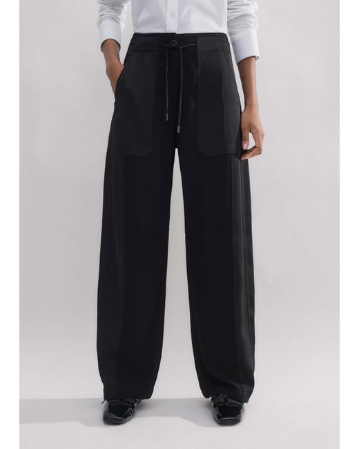 ME+EM Black Satin Crepe Engineered-Leg Pant